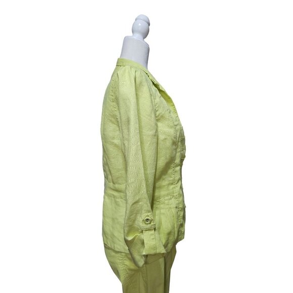 Chico lime green linen military style jacket and cotton capri cargo pants size 0 - Picture 13 of 15